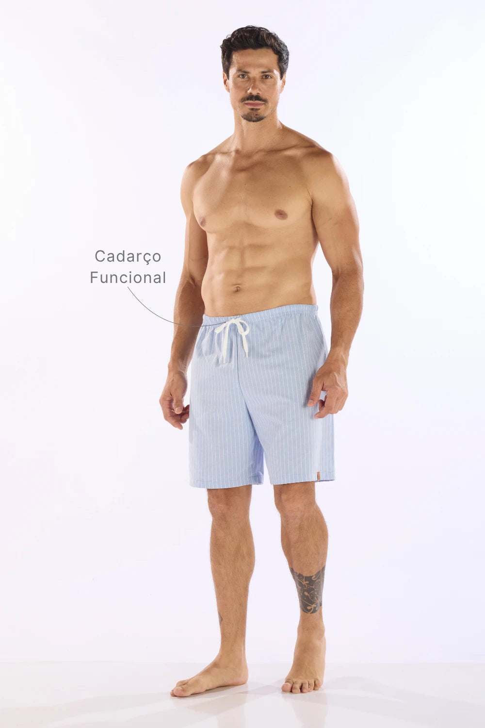 Bermuda Masculina Em Tricoline Azul Listrada – Pzama® 070071