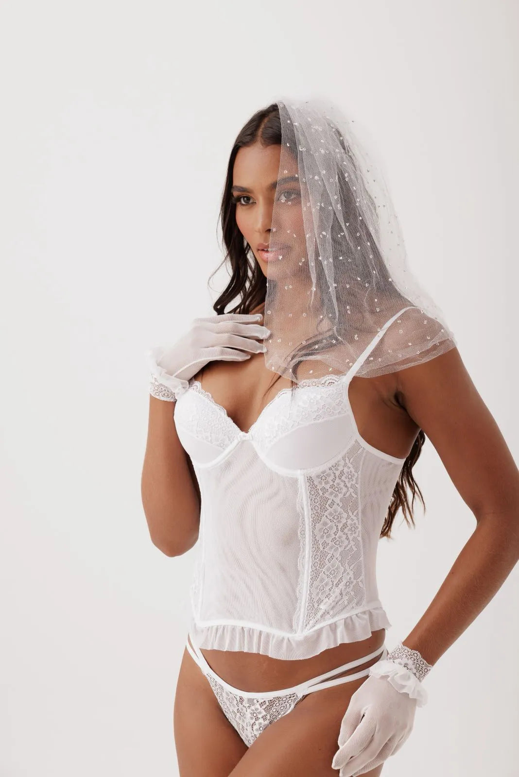 Espartilho em Renda e Tule com Fio e Ligas – Santa Passion® 61923