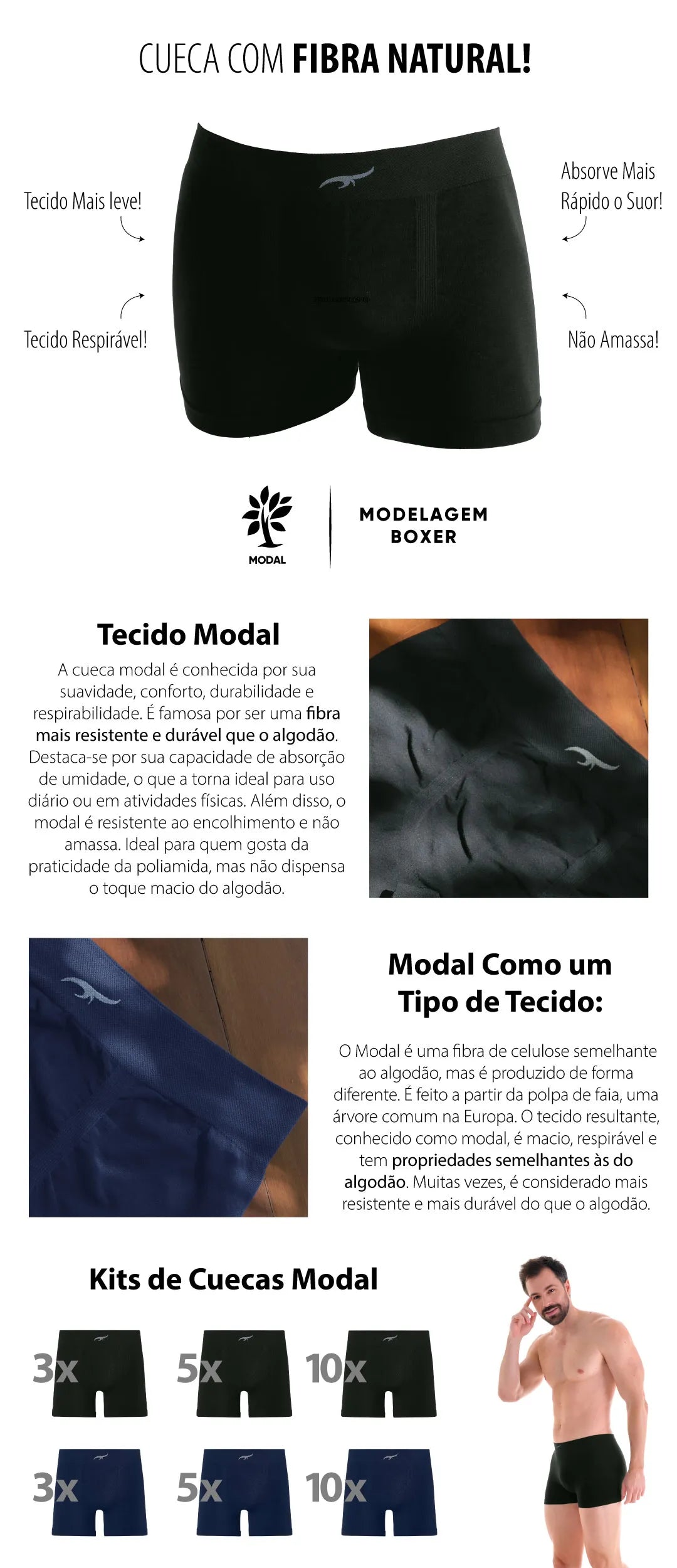 Cueca Boxer Modal sem Costura Lisa – Zee Rucci® ZR0100009